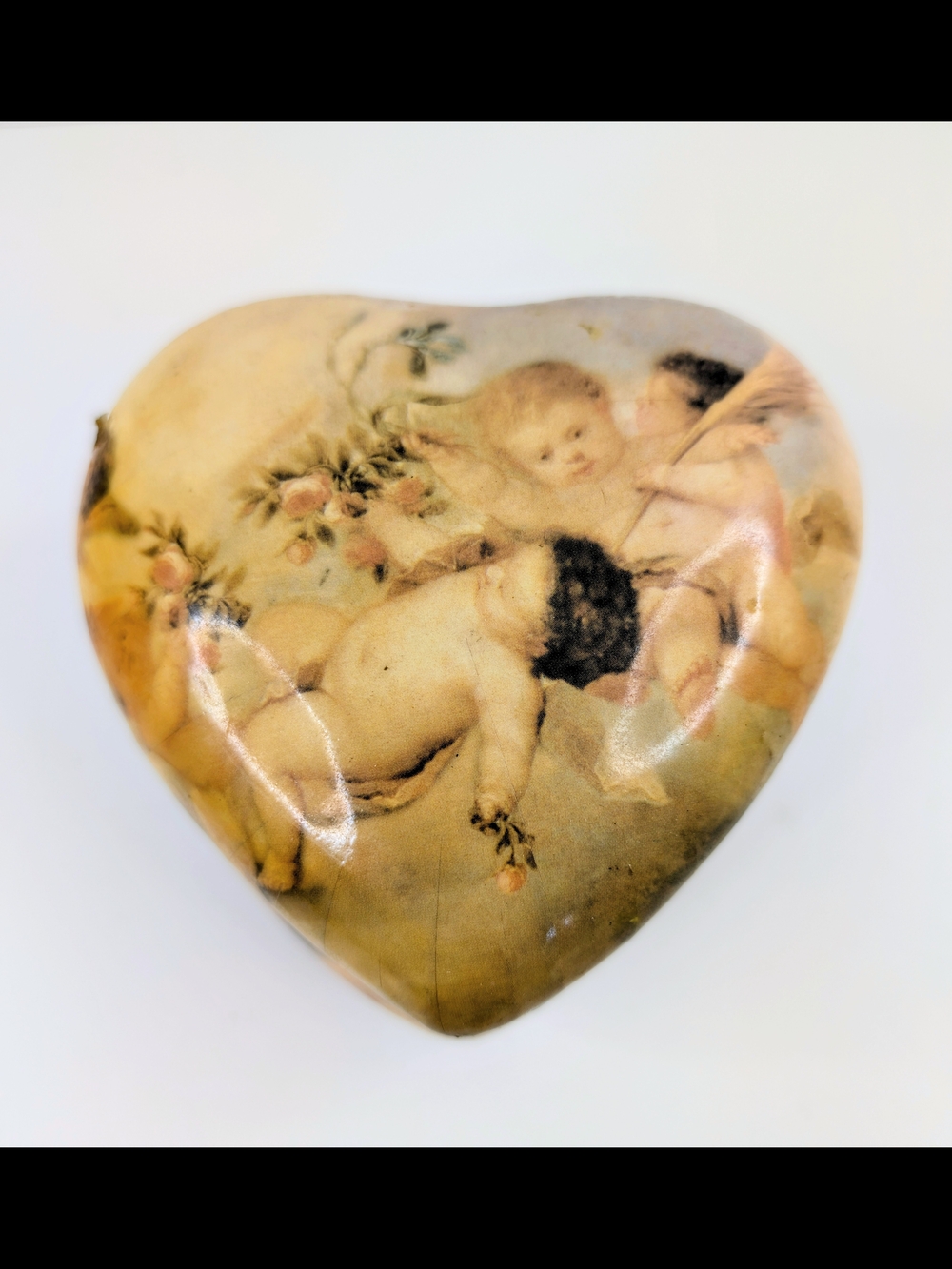 Vintage Heart Shaped Cherub Trinket Box Renaissance Angel Jewelry Keepsake Gift